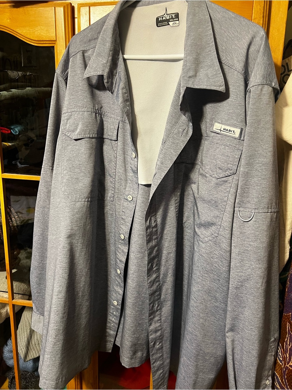 Habit Men’s Long-Sleeve Grey blueButton-Up Shirt quick dry